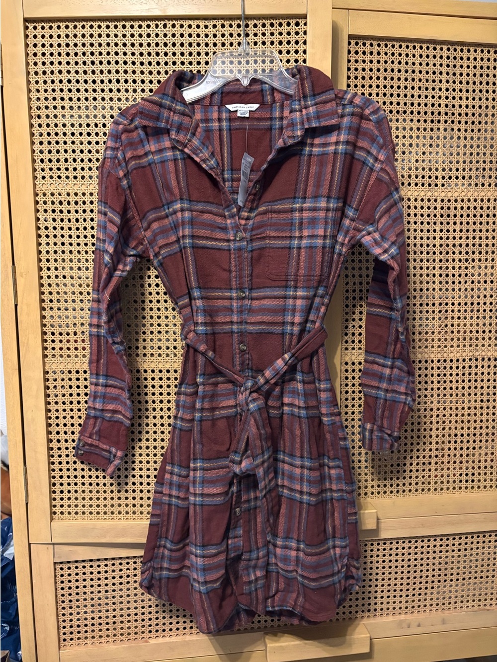 NWT American Eagle 100% cotton flannel plaid button down dress xs